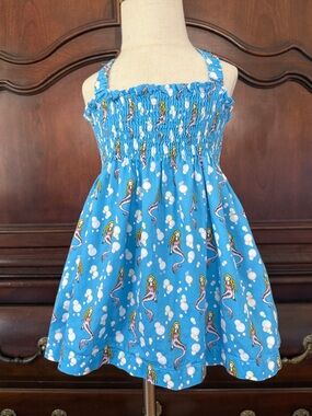 Rachel Riley Mermaid Smocked Dress Set Girls Size 6 Blue Matching Outfit